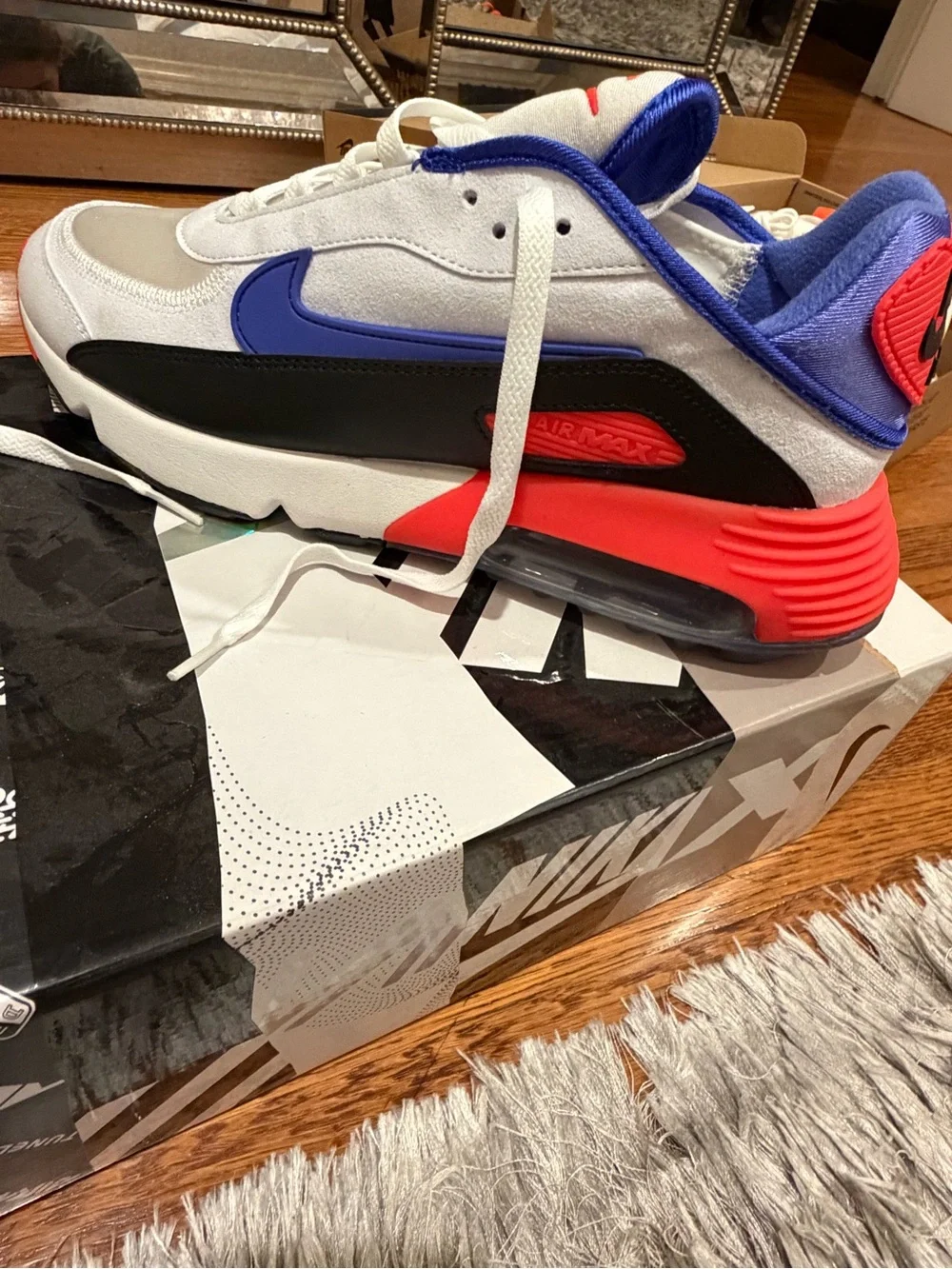 Nike Kids Air Max 2090 Sneakers in White, Black, Blue, Red